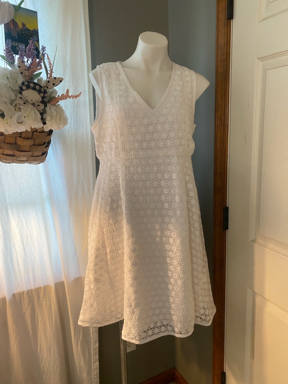 Pea in The Pod Maternity White Sleeveless Eyelet V-Neck Dress